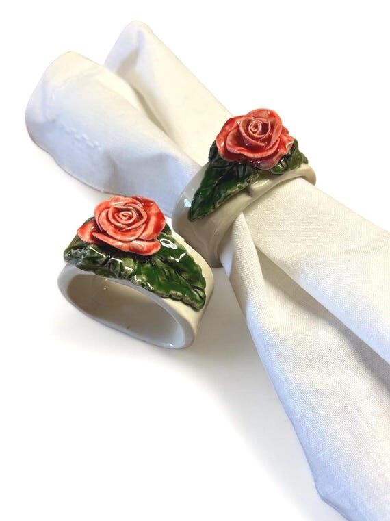 Handmade Ceramic Napkin Rings with Sculpted R...