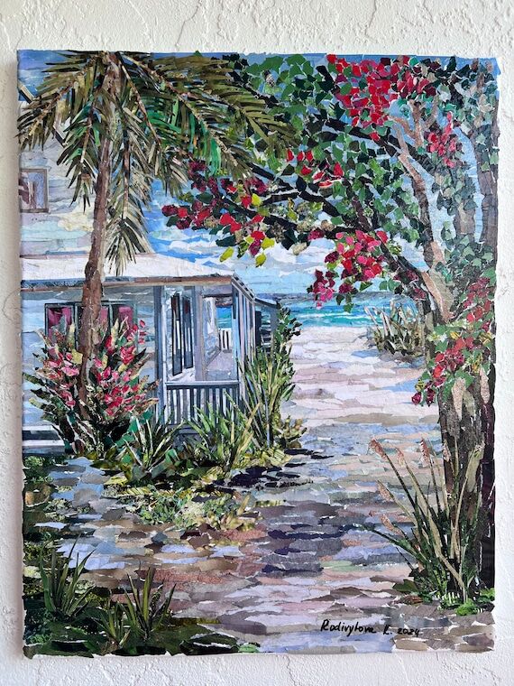 Beach House Paper Mosaic Collage - Wall Decor...