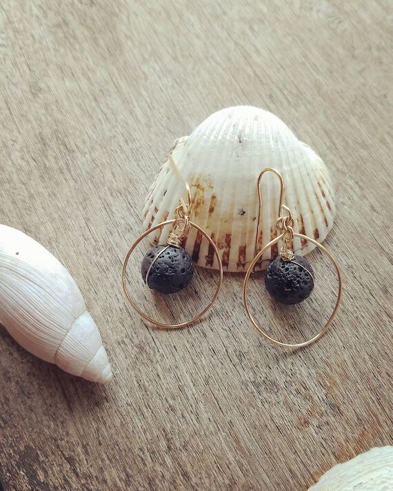 Gold filled 14k Lava stones earrings ....