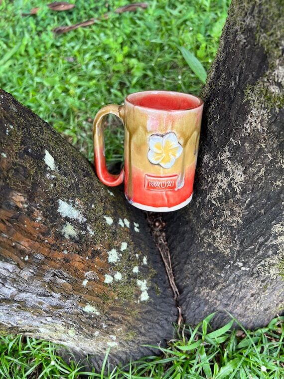 Plumeria theme ceramic mug , sunset colors...