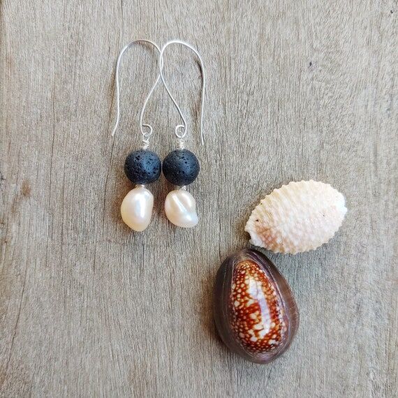 Lava rocks and pearls ,Sterling silver,big ho...