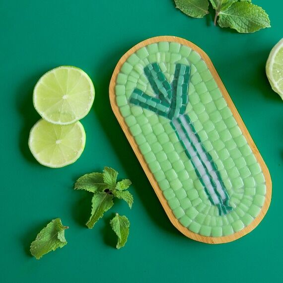 Mosaic Bamboo Tray with Leek Design – Uniqu...
