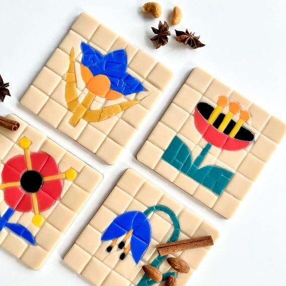 Mosaic Coaster with Flower Design – Unique ...