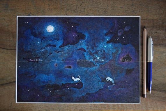 White Cats in Blue Space - print | Galaxy, su...