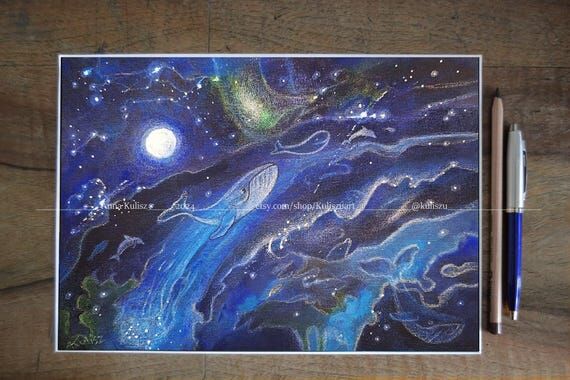 Space Whales - Art print | size A4 | Galaxy, ...