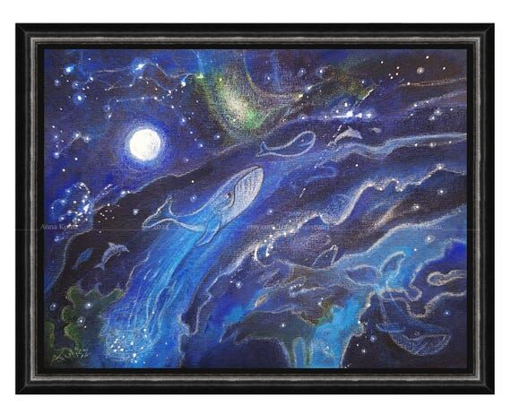 Space Whales - original painting | Fantasy la...