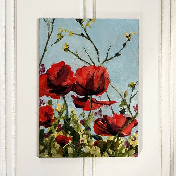 Mini Poppies, Original Oil Painting, Unframed...