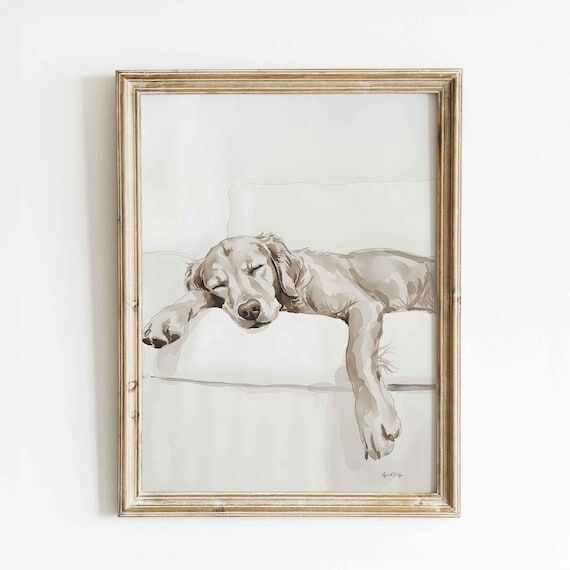 Cute Golden Retriever Watercolor Art Print - ...