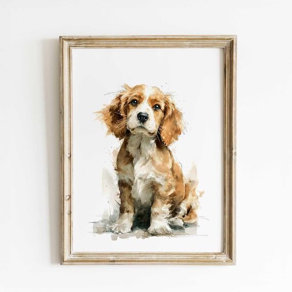 Cavalier King Charles Spaniel Puppy Watercolo...