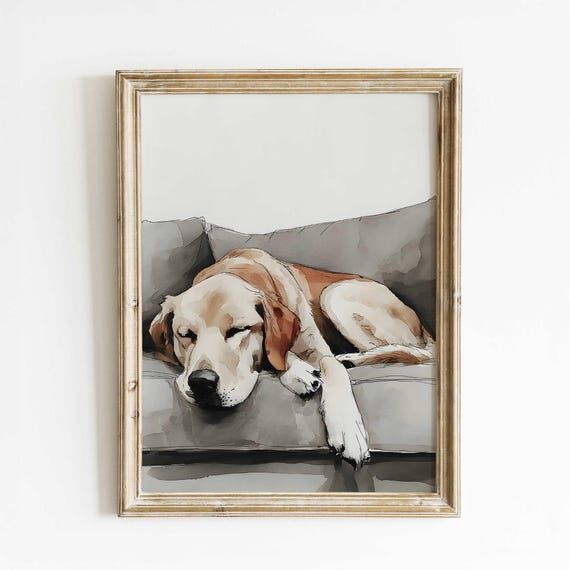 Beagle Wall Art Print, Sleeping Beagle Dog Wa...
