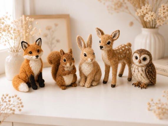 Needle Felted Woodland Animals, Wool Fox Rabb...
