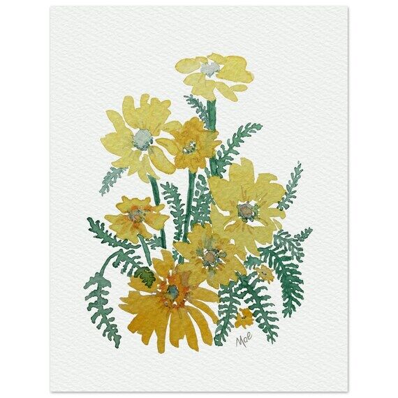 Yellow Daisies Watercolor Fine Art Poster - V...