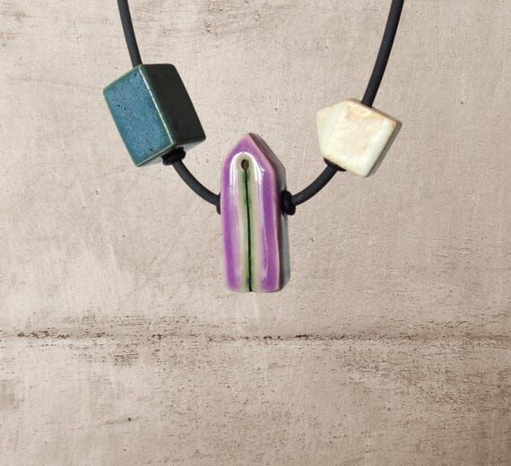 Handmade Ceramic House Pendant Necklace: Mode...