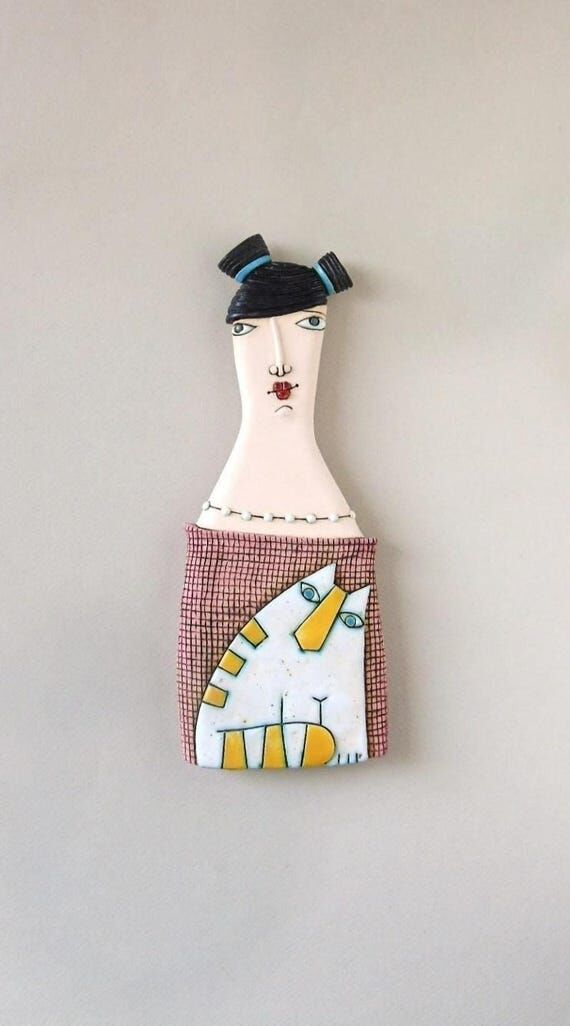 Handmade Ceramic Wall Sculpture - Woman with ...