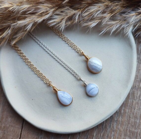 Customized Blue Lace Agate necklace / handmad...