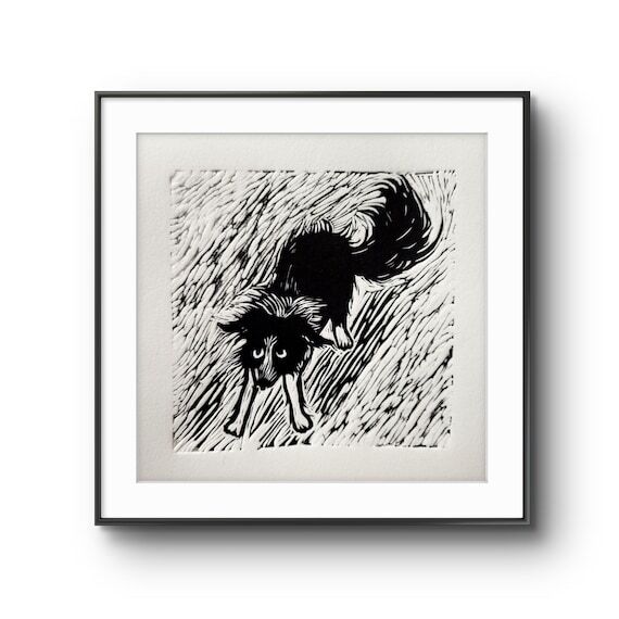 Handmade Linocut Dog Print, Graphic Painting ...