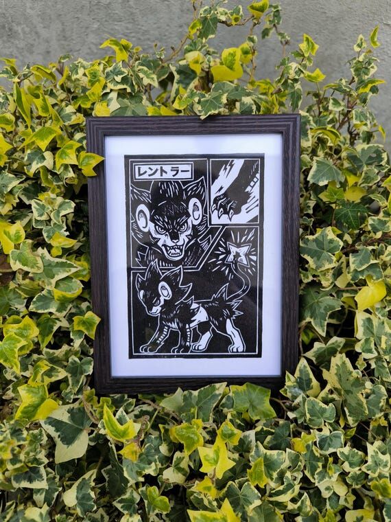 Luxray Linocut - Handmade Pokémon Print - Ma...