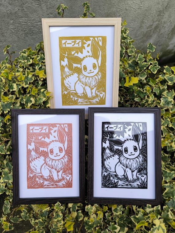 Eevee Linocut - Handmade Japanese Print - Gee...
