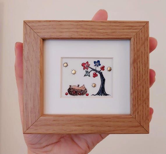 Handmade Medieval Hedgehog Painting, 24ct Gol...
