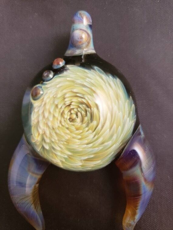 Glass Implosion Pendant with Purple Horns, Bl...