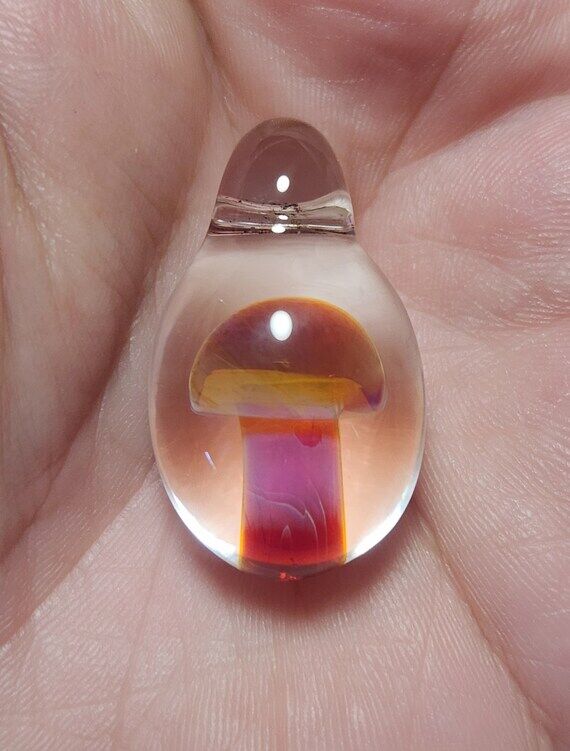 Purple Mushroom Pendant, Blown Glass Mushroom...