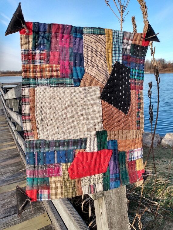 Handmade Textile Art Wool Felt & Flannel Patc...