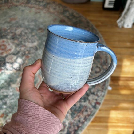White and Blue Mug | Homemade Ceramics | Hand...