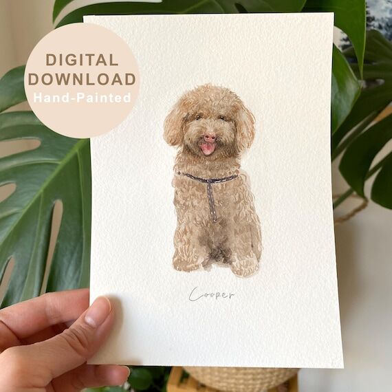 Hand-Painted Custom Watercolor Pet Portrait F...