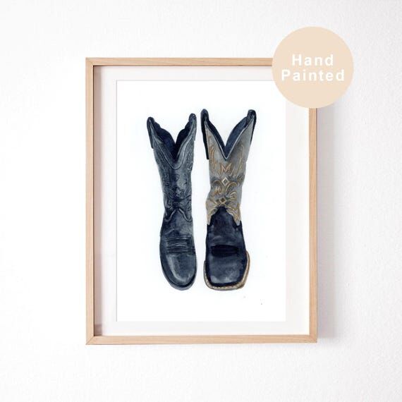 Original Artwork Custom Cowboy Boots Watercol...