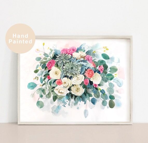 Original Watercolor Wedding Bouquet Painting:...
