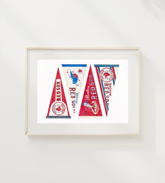 Boston Red Sox Vintage Pennants Watercolor Gi...