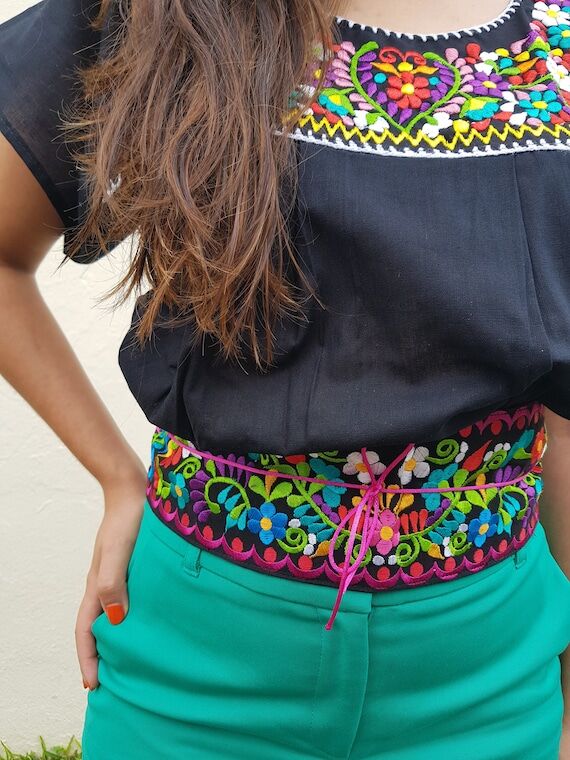 Embroidery mexican colorful Belt, cinco de ma...