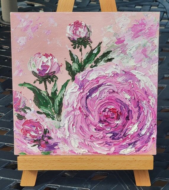 IMPASTO technique Pink peonies garden flowers...