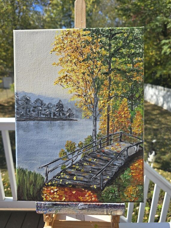 Fall scenery. Bridge to the Autumn. Original ...