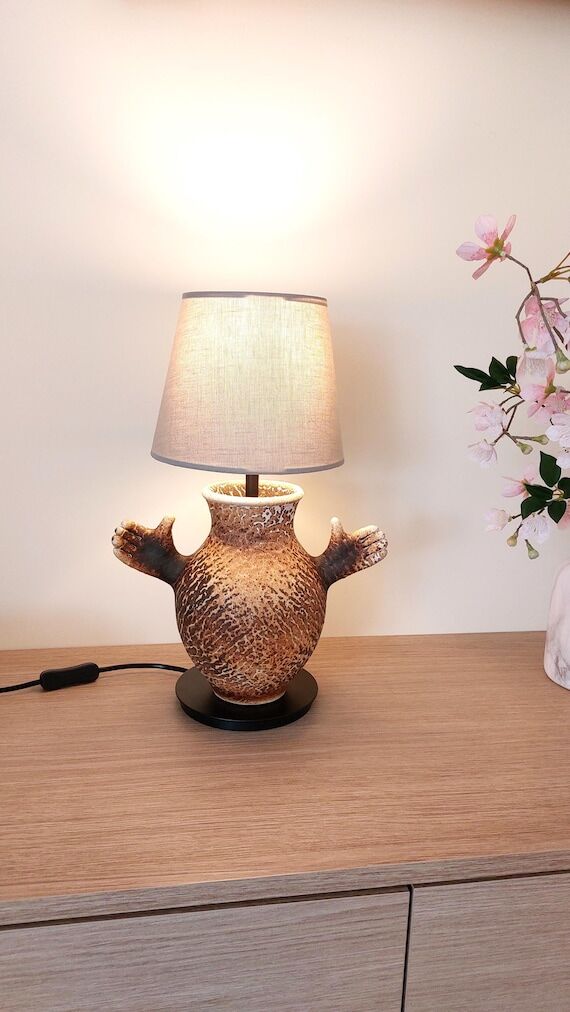 Sculptural Ceramic Table Lamp with Arms, Ecle...