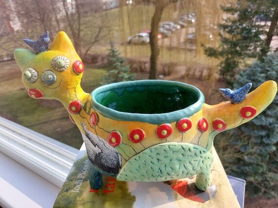 Ceramic Cat Flowerpot, Colorful Planter, Home...