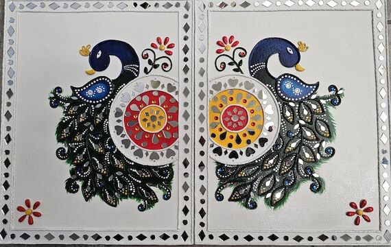 Peacock Lippan Art: Handmade Indian Mirror Mu...