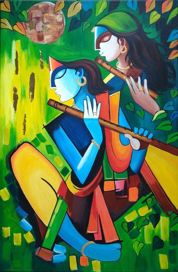 Radha Krishna Modern Contemporary Acrylic pai...