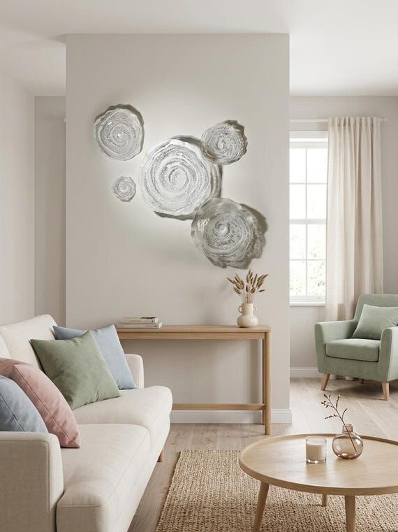 Wall flower dish art crisp white, handmade up...