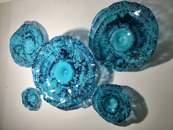 Aqua & teal blue flowers wall art sculpture h...