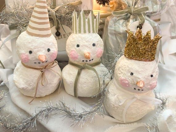 Paper Mache Snowman, Handmade Christmas Decor...