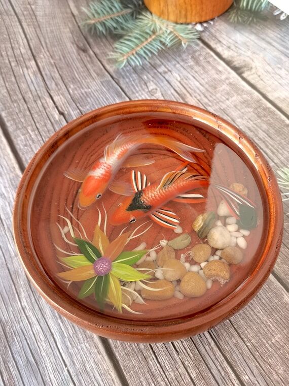 Spotted Koi Fish Resin Painting, 3D Table Dec...