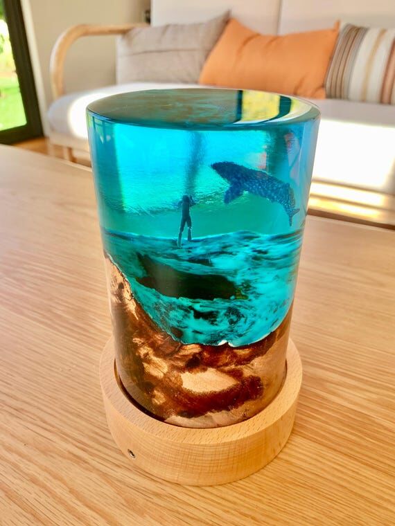 Handmade Scuba Diver Whale Shark Resin Lamp, ...