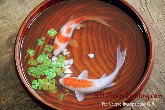 Koi Fish Resin Painting, Clover, Acrylic Art ...
