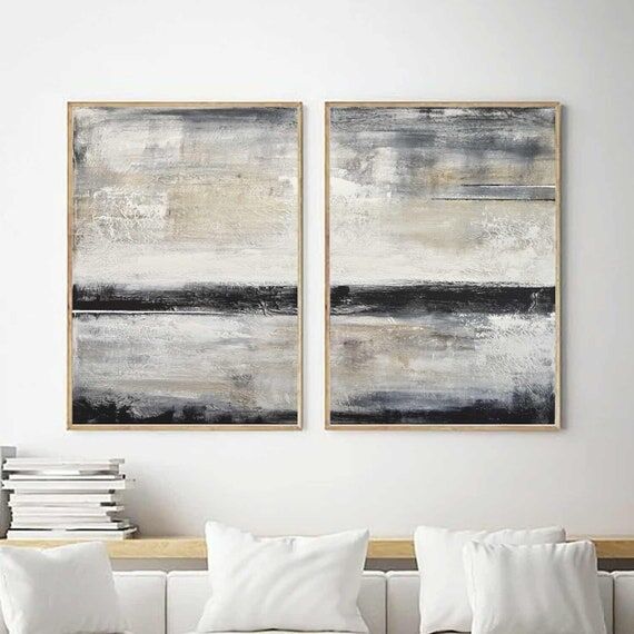 Set of Two Abstract Diptych Paintings, Large ...