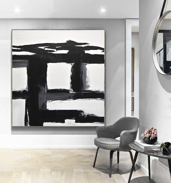 Large Original Black and White Abstract Art S...