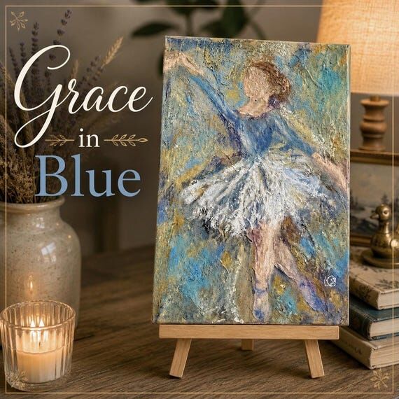 Ballerina Painting, Grace in Blue Textured Ar...