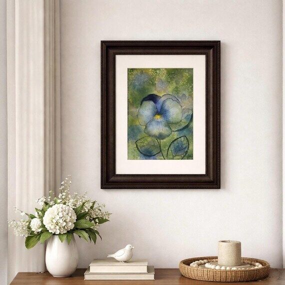 Pansy Watercolor Art, Original Blue Painting ...