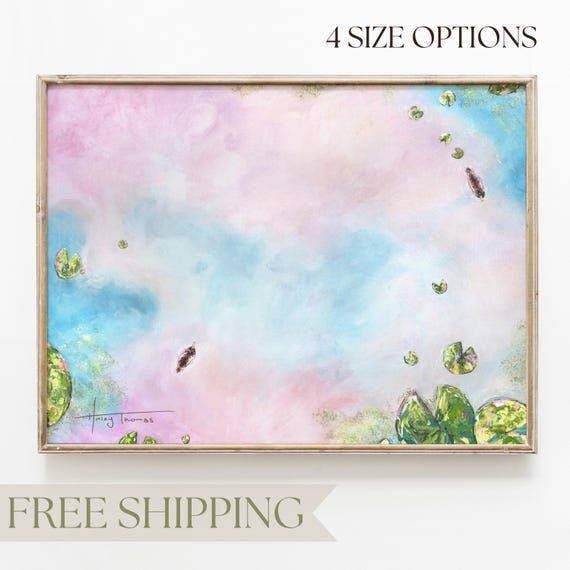 Lily pad art blue and green nature print wate...