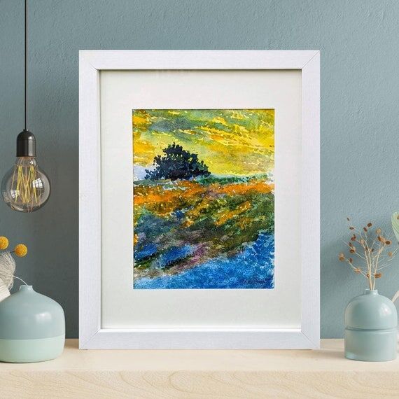 Framed Watercolor Landscape Painting: Origina...